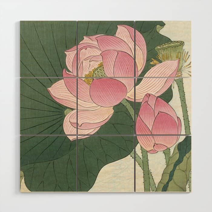 Flowering Lotus Flowers, Ohara Koson Wood Wall Art