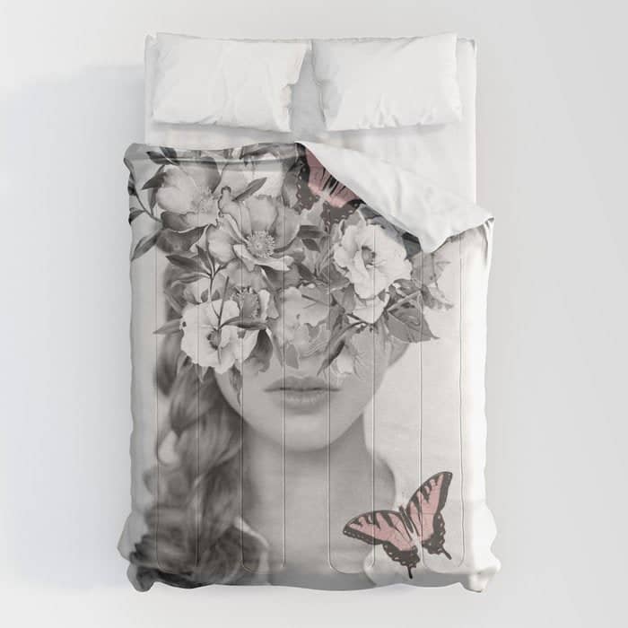 Woman With Flowers And Butterflies 9a Comforter