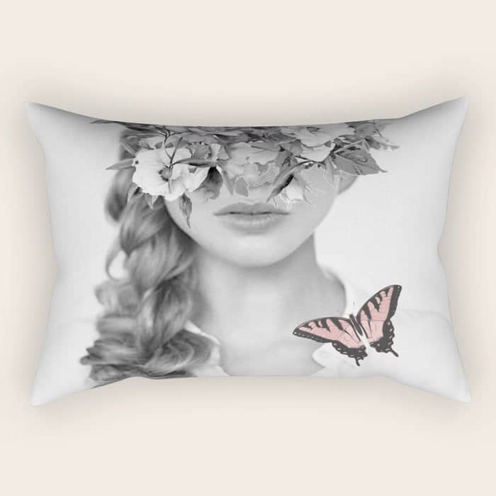 Woman With Flowers And Butterflies 9a Rectangular Pillow