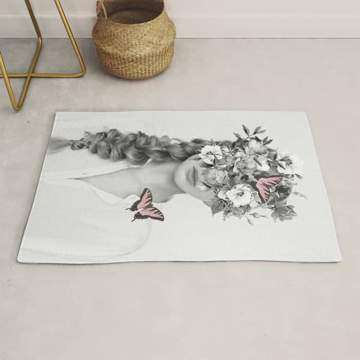 Woman With Flowers And Butterflies 9a Rug