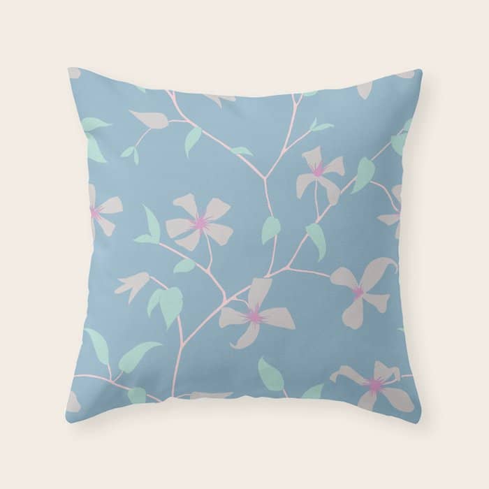 Floral Clematis Vine - Cool Summer Throw Pillow