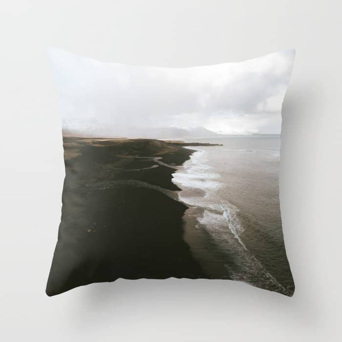 Moody Black Sand Beach In Iceland - Landscape Photography Throw Pillow
