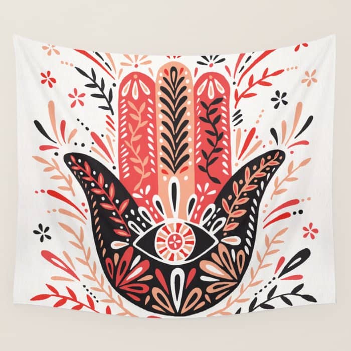Hamsa Hand - Red & Black Palette Wall Tapestry