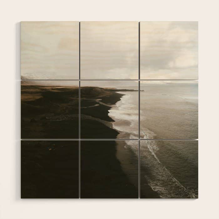 Moody Black Sand Beach In Iceland - Landscape Photography Wood Wall Art