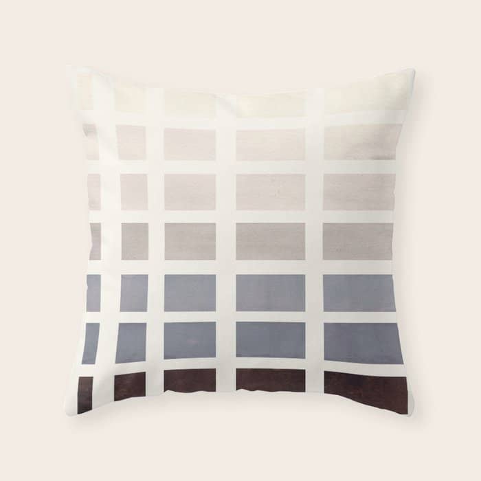 Grey Taupe Watercolor Gouache Geometric Square Matrix Pattern Throw Pillow