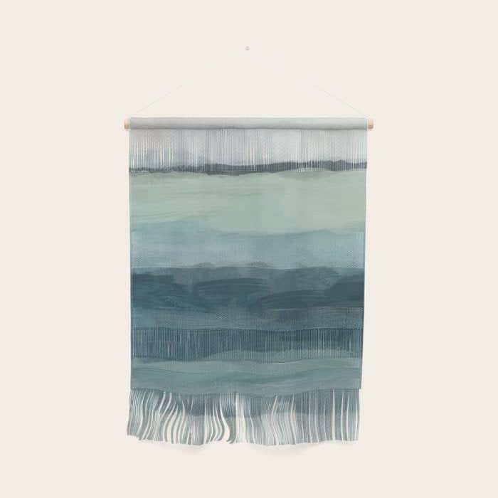 Sea Levels - Seafoam Green Mint Navy Blue Abstract Ocean Art Painting Wall Hanging