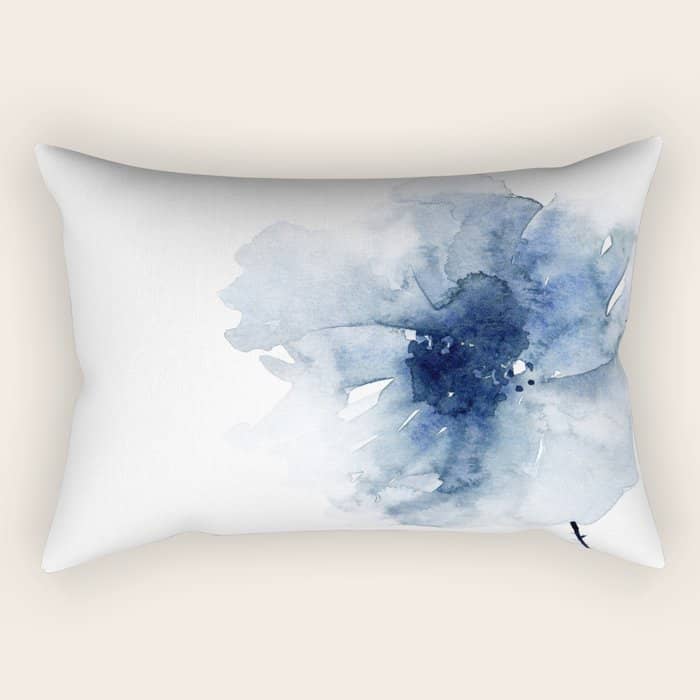 Blue Watercolor Poppies #2 Rectangular Pillow