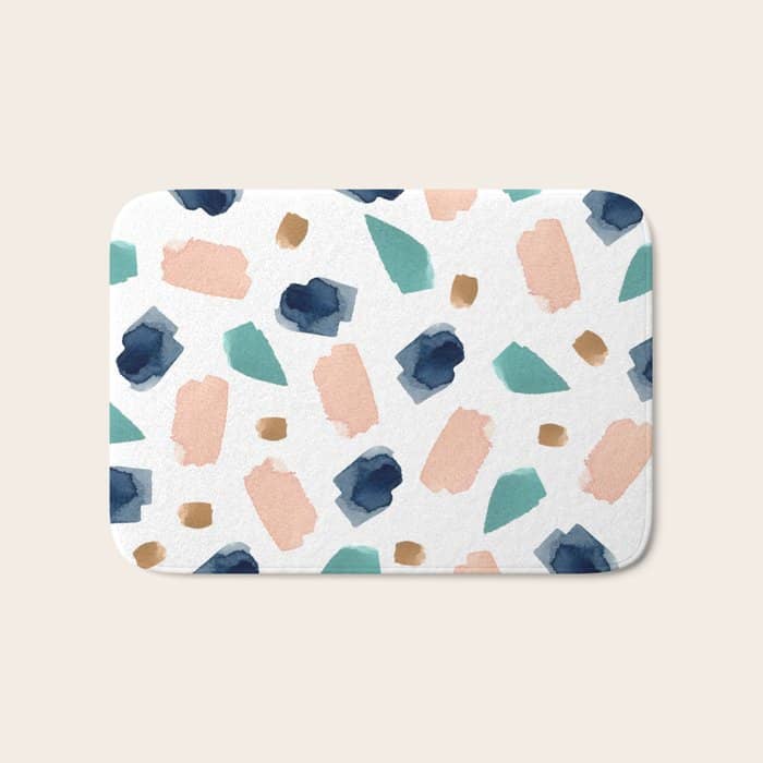 Terrazzo (Turquoise, Navy, Pink & Gold) Bath Mat
