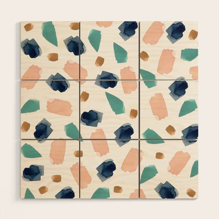 Terrazzo (Turquoise, Navy, Pink & Gold) Wood Wall Art