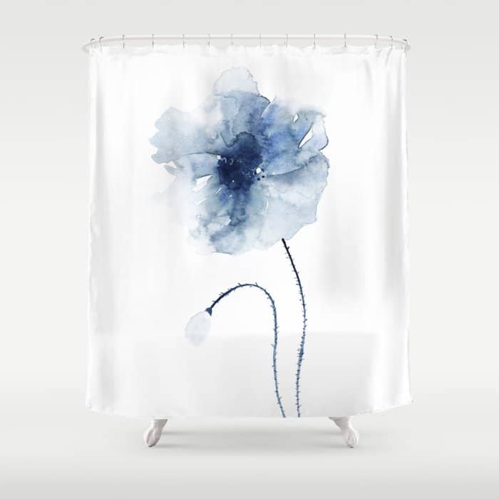 Blue Watercolor Poppies #2 Shower Curtain