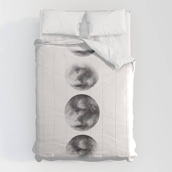Moon Phases Watercolor Painting Comforter