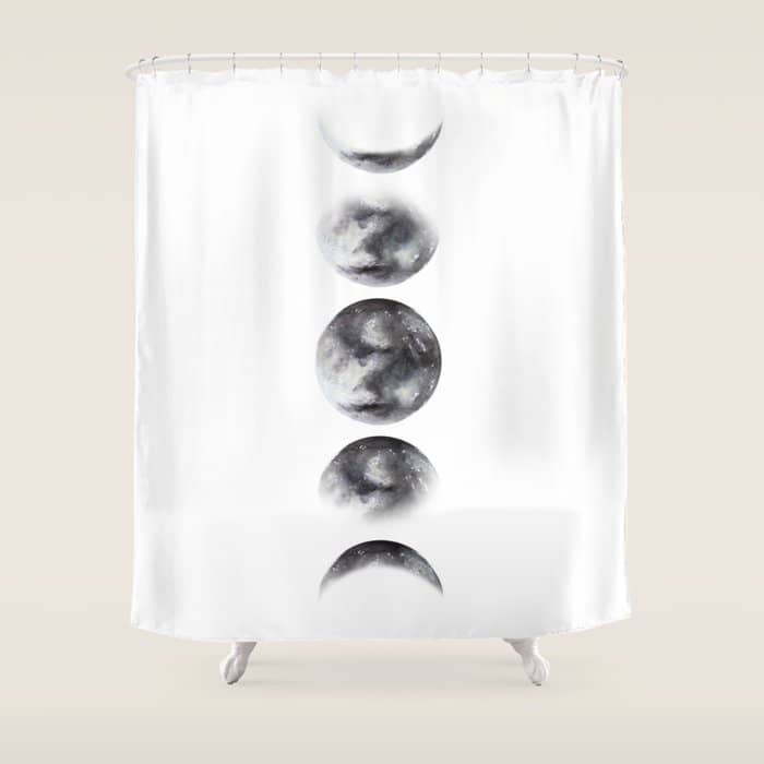 Moon Phases Watercolor Painting Shower Curtain