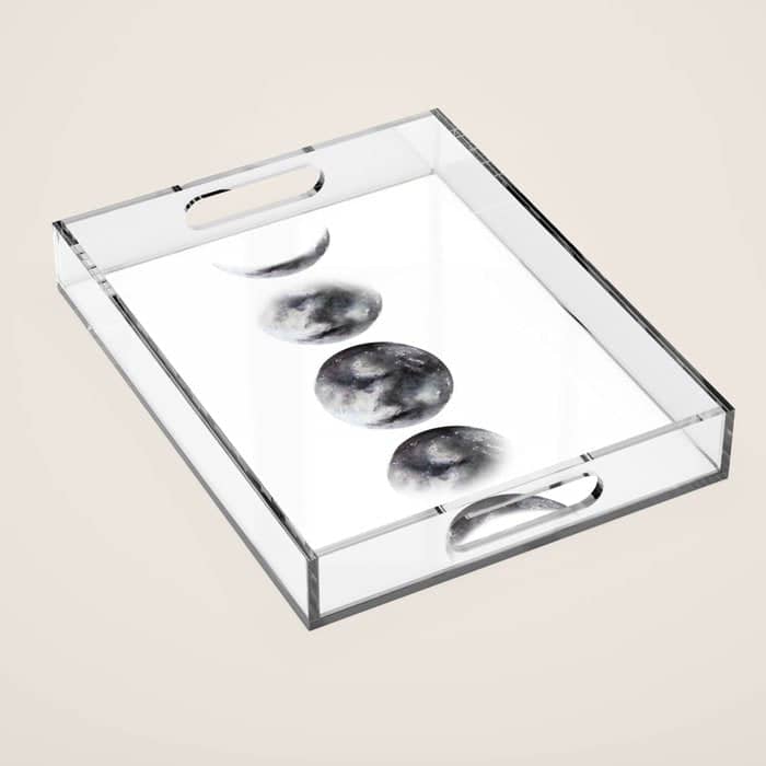Moon Phases Watercolor Painting Acrylic Tray