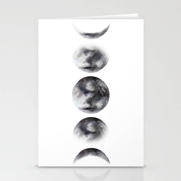 Moon Phases Watercolor Painting Stationery Card