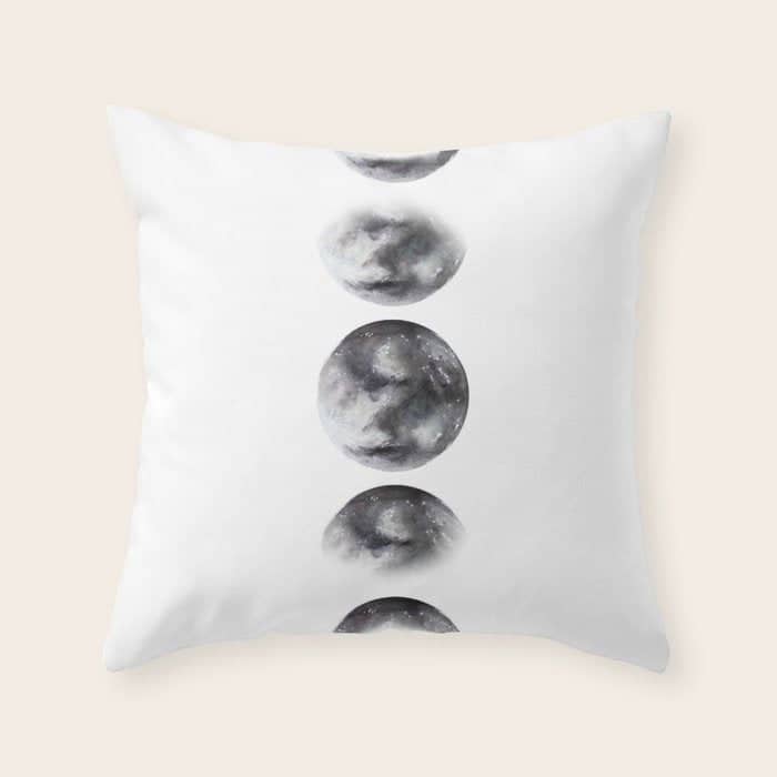 Moon Phases Watercolor Painting Throw Pillow