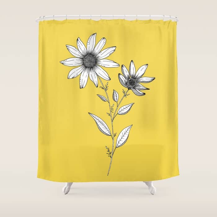 Wildflower Line Drawing | Botanical Art Shower Curtain