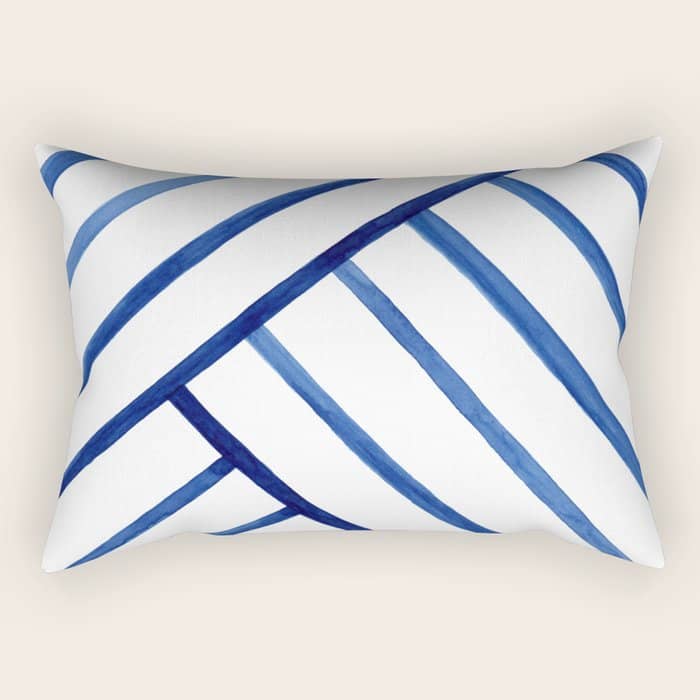 Watercolor Lines Pattern | Navy Blue Rectangular Pillow