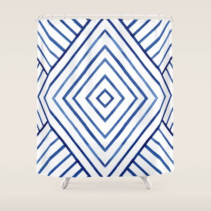 Watercolor Lines Pattern | Navy Blue Shower Curtain