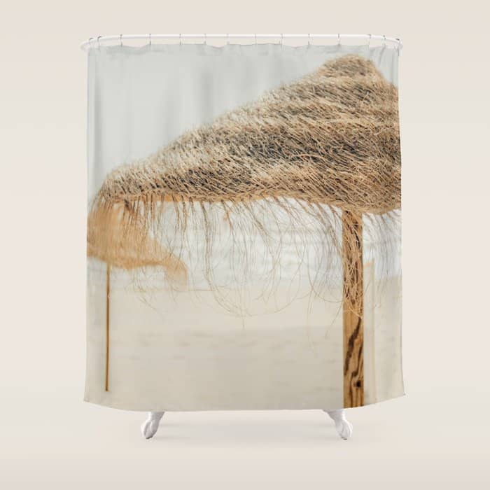 Beach Dreams Iii - Straw Beach Umbrellas Photography By Ingrid Beddoes Shower Curtain