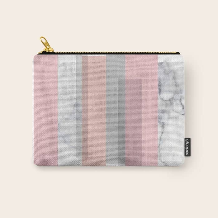 Stripes In Blush And Marble Carry All Pouch