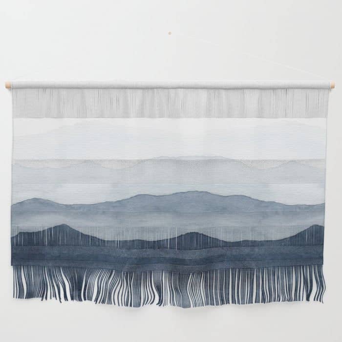 Indigo Abstract Watercolor Mountains Wall Hanging