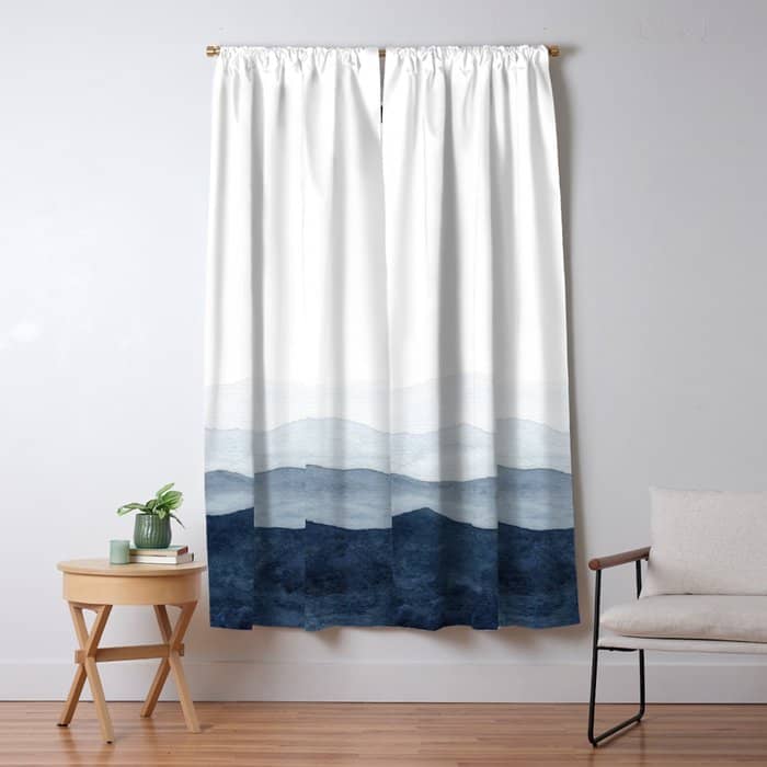 Indigo Abstract Watercolor Mountains Window Curtain
