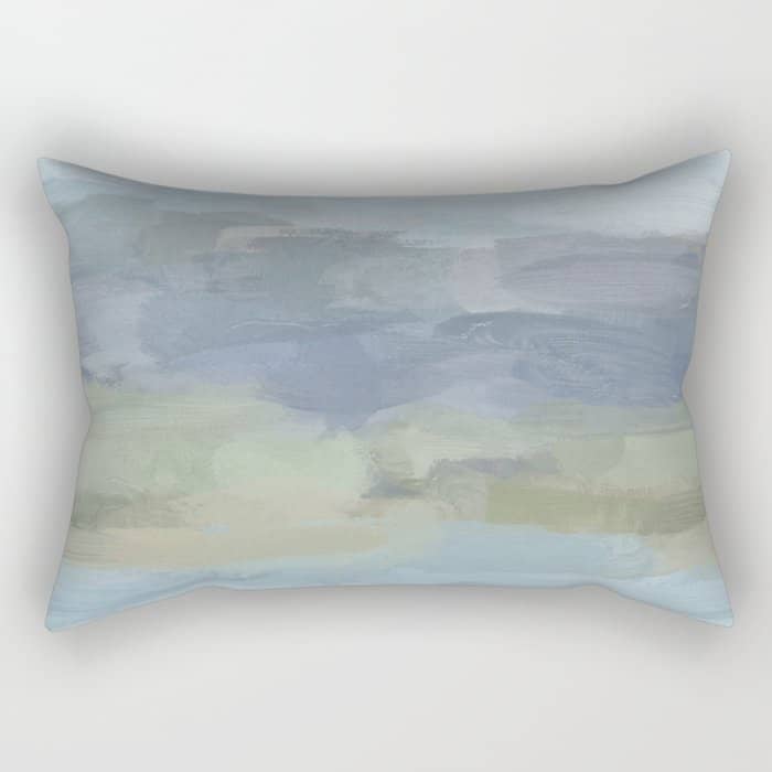 Summer At The Lake I - Sky Gray Blue Sage Green Abstract Wall Art, Painting Art Nature Modern Rectangular Pillow