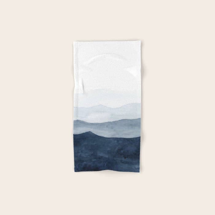 Indigo Abstract Watercolor Mountains Bath Towel