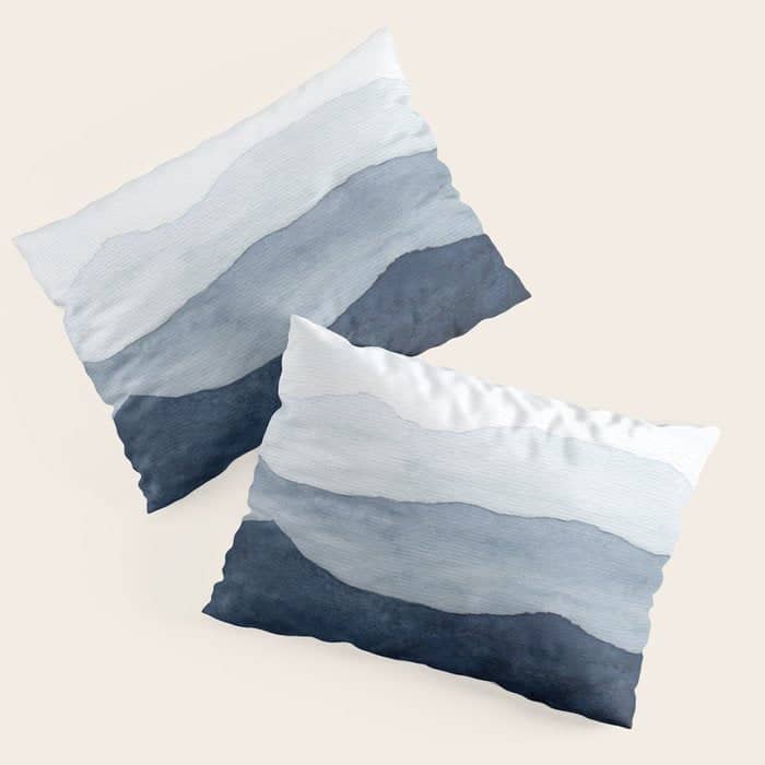 Indigo Abstract Watercolor Mountains Pillow Sham