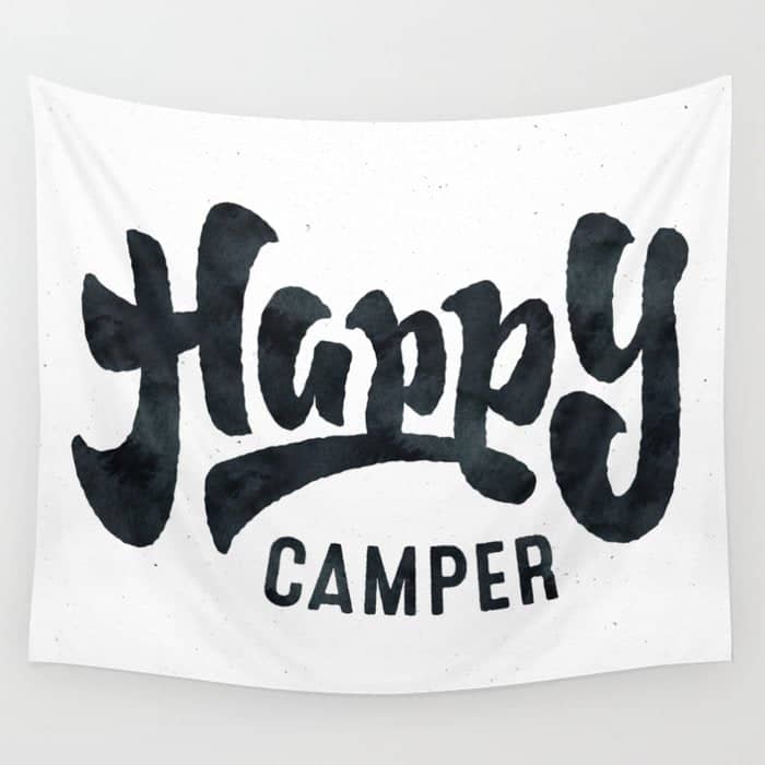 Happy Camper Black And White Retro Wall Tapestry