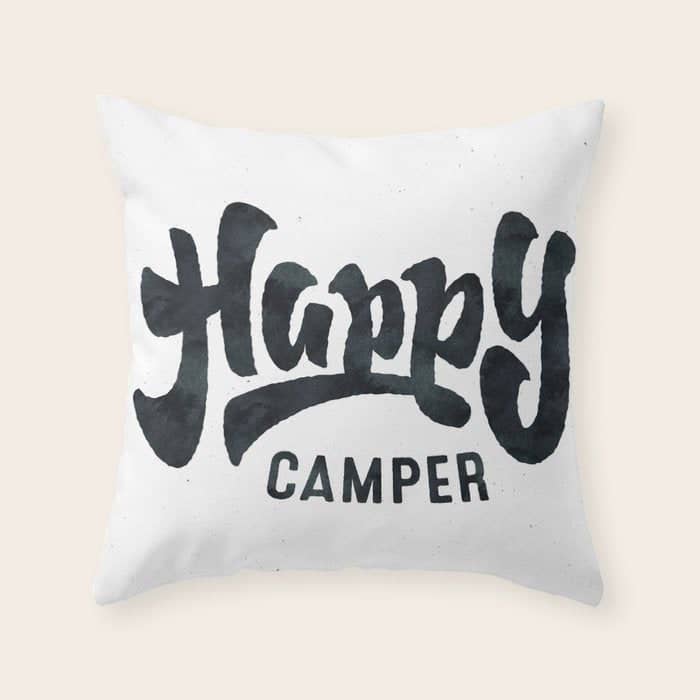 Happy Camper Black And White Retro Throw Pillow