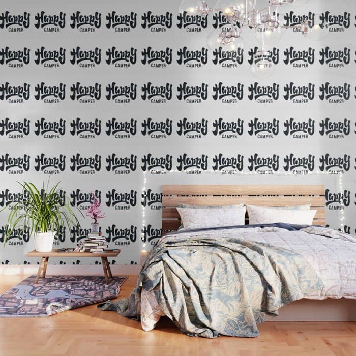 Happy Camper Black And White Retro Wallpaper