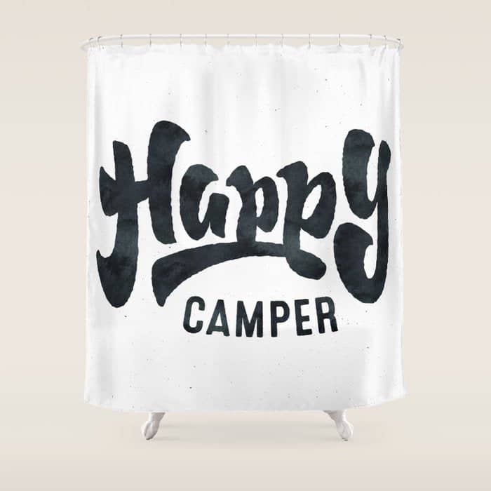 Happy Camper Black And White Retro Shower Curtain