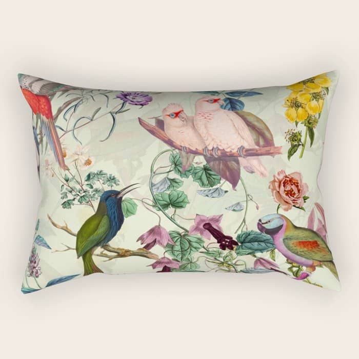 Floral And Birds Viii Rectangular Pillow