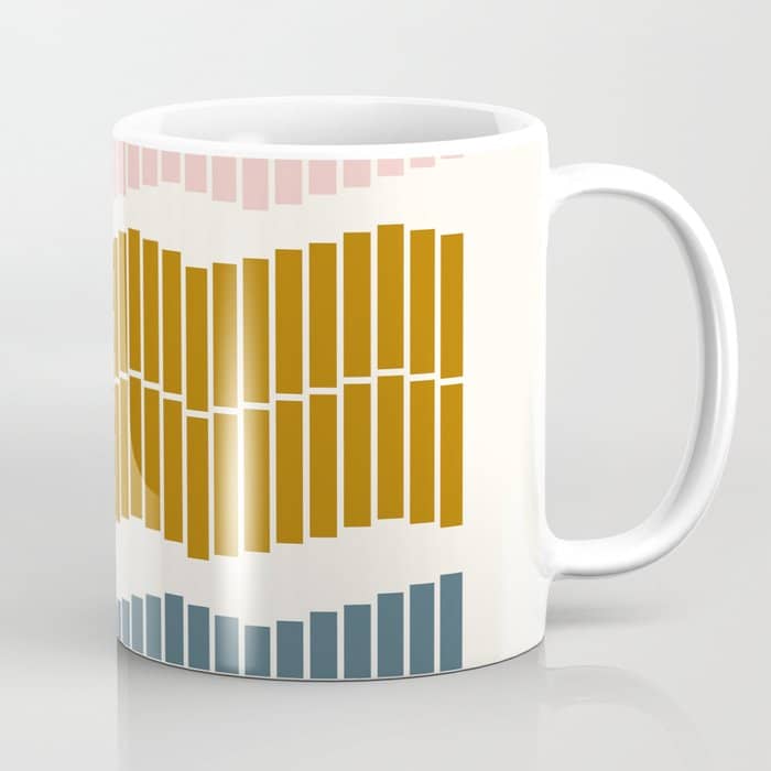 Minimalist Wavy Geometric Pattern In Pink, Gold, And Blue Coffee Mug