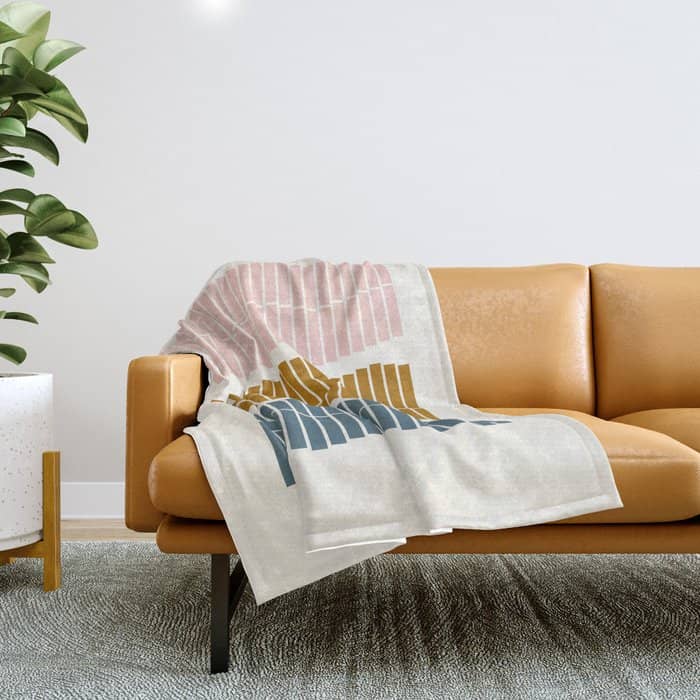 Minimalist Wavy Geometric Pattern In Pink, Gold, And Blue Throw Blanket