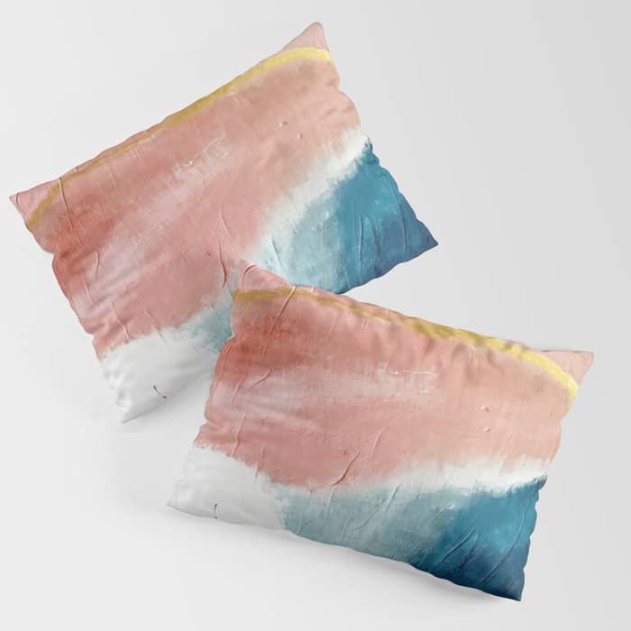 Exhale: A Pretty, Minimal, Acrylic Piece In Pinks, Blues, And Gold Pillow Sham