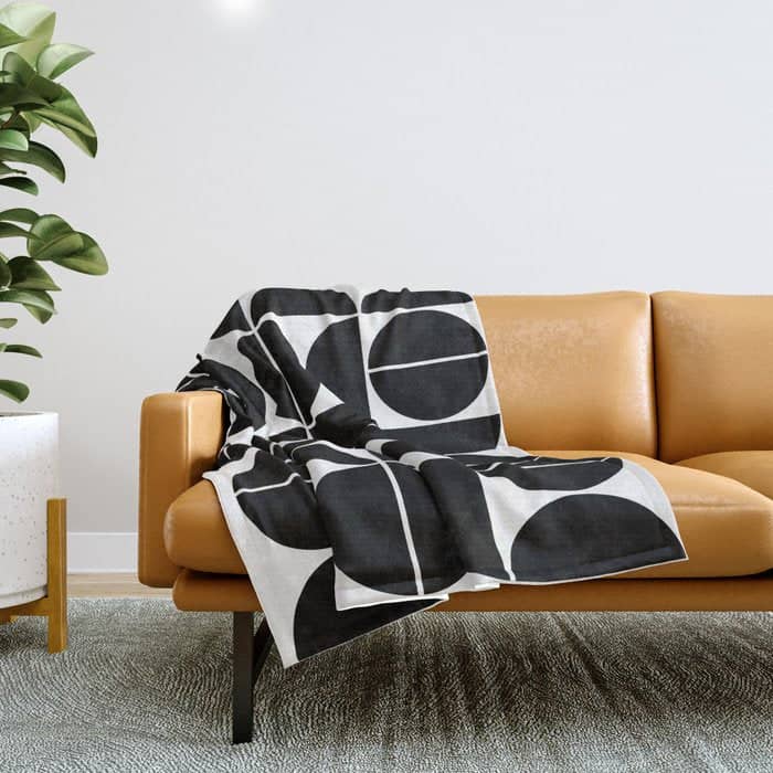 Mid Century Modern Geometric 04 Black Throw Blanket