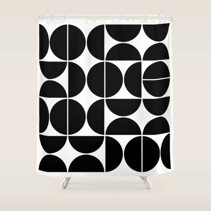 Mid Century Modern Geometric 04 Black Shower Curtain