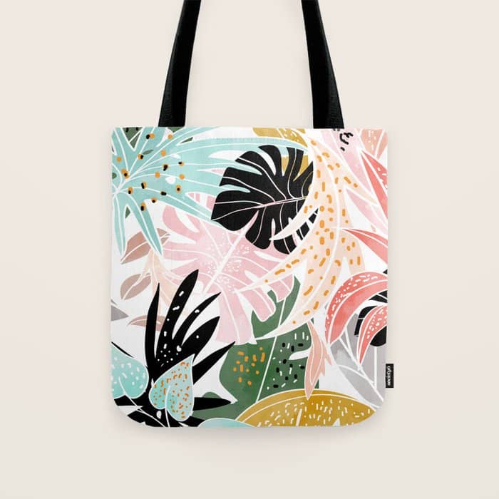 Veronica, Tropical Eclectic Bold Monstera Palm Illustration Nature Modern Colorful Jungle Tote Bag