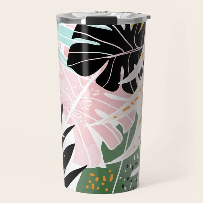 Veronica, Tropical Eclectic Bold Monstera Palm Illustration Nature Modern Colorful Jungle Travel Mug