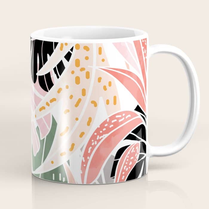 Veronica, Tropical Eclectic Bold Monstera Palm Illustration Nature Modern Colorful Jungle Coffee Mug