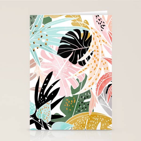 Veronica, Tropical Eclectic Bold Monstera Palm Illustration Nature Modern Colorful Jungle Stationery Card