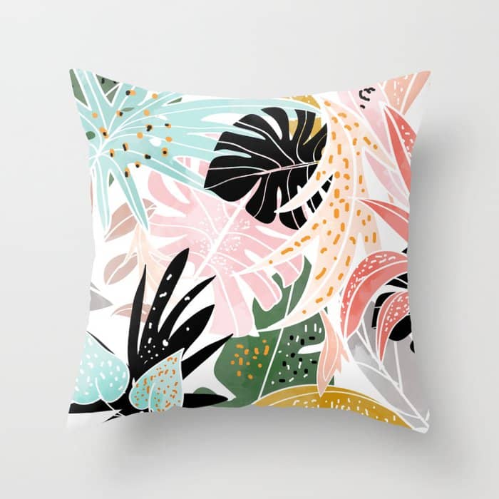 Veronica, Tropical Eclectic Bold Monstera Palm Illustration Nature Modern Colorful Jungle Throw Pillow