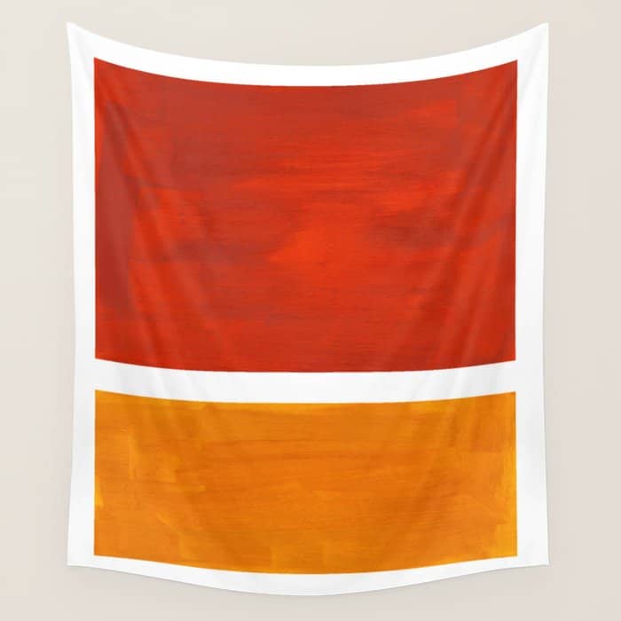 Burnt Orange Yellow Ochre Mid Century Modern Abstract Minimalist Rothko Color Field Squares Wall Tapestry