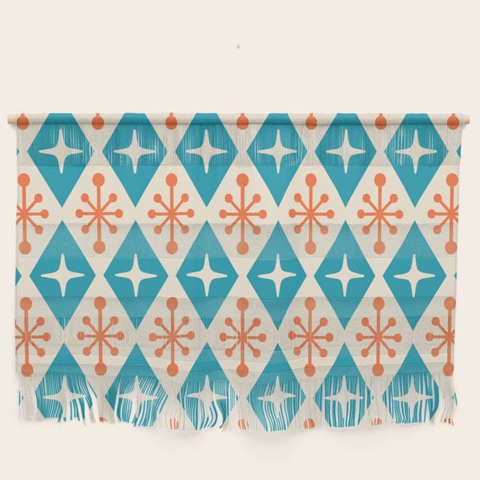Mid Century Modern Atomic Age Googie Pattern 107 Turquoise And Orange Wall Hanging