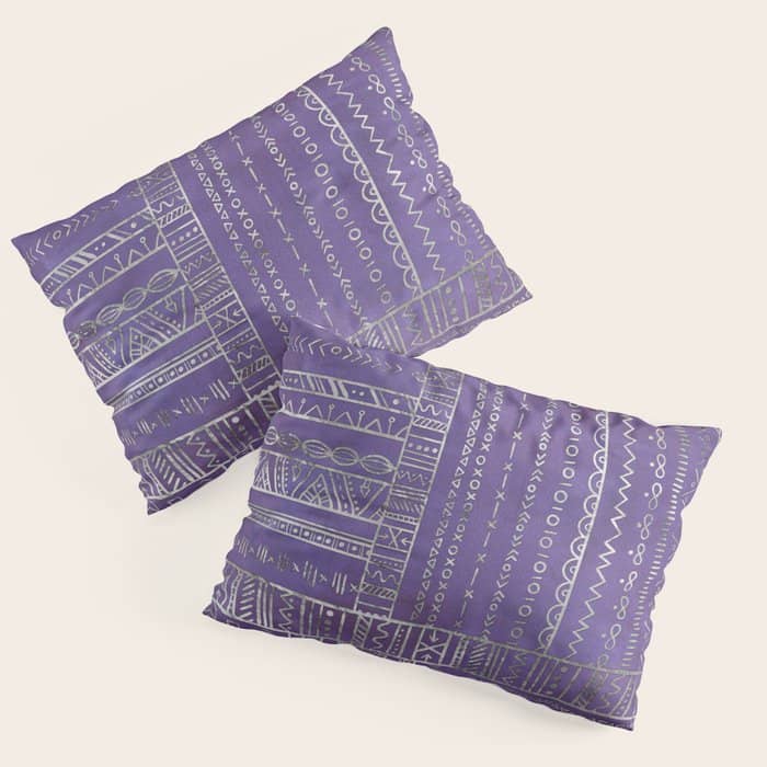 Tribal Ethnic Pattern Silver On  Purple Pillow Sham
