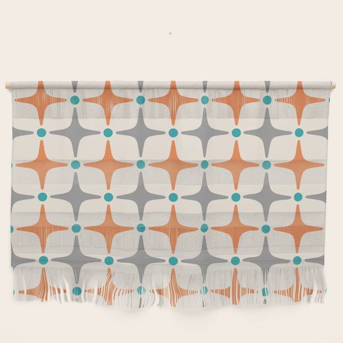 Mid Century Modern Starburst Pattern 993 Pattern Grey Blue And Orange Wall Hanging