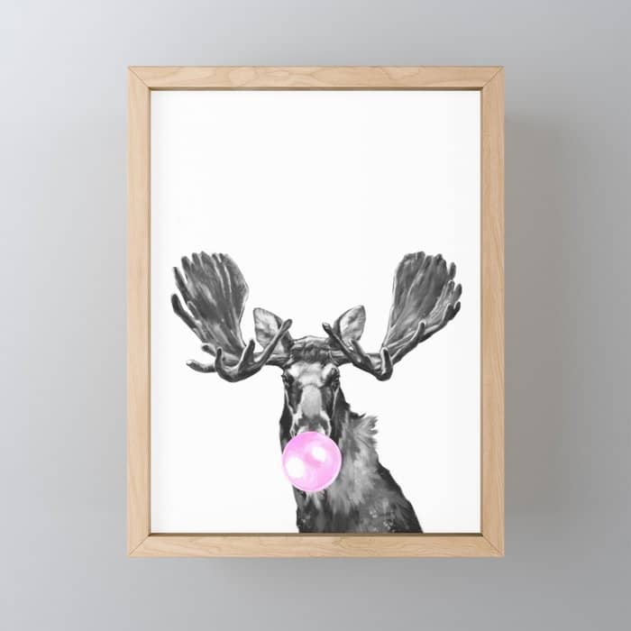 Bubble Gum Moose In Black And White Mini Art Print