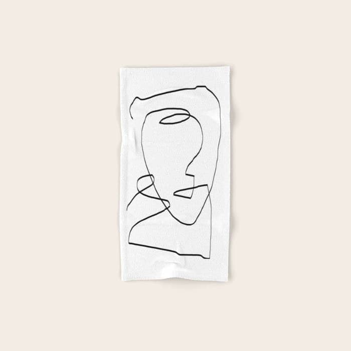 Abstract Head, Minimalist Line Art Bath Towel